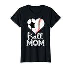 Ball Mom Soccer Baseball Heart Sports T-Shirt - Novelty Apparel for Adults
