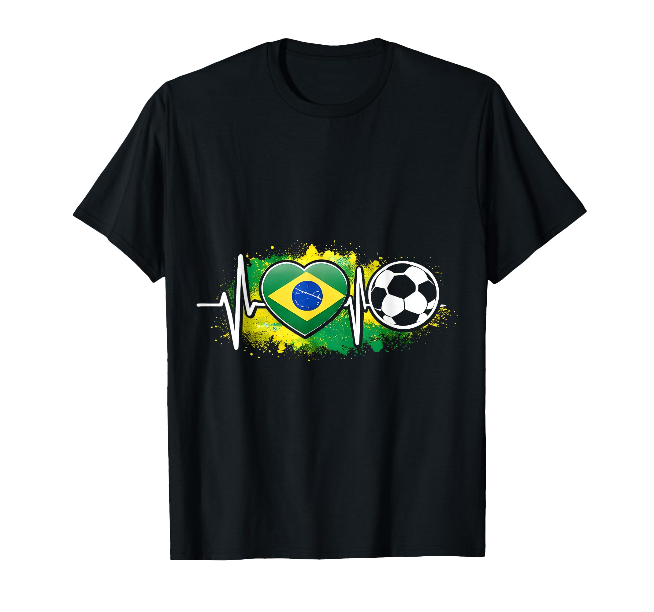 Football Heartbeat Brazil Flag Soccer T-Shirt - Trendy Graphic for Adults