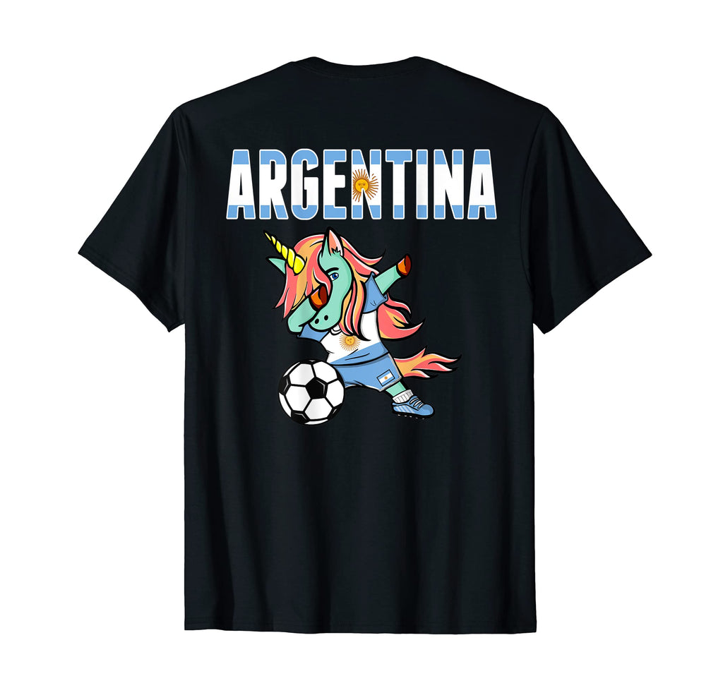 Dabbing Green Unicorn Argentina Soccer T-Shirt - Aesthetic Graphic Unisex
