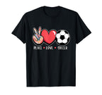 Football Peace Love Soccer Goalie T-Shirt - Fun Novelty Design Men Women