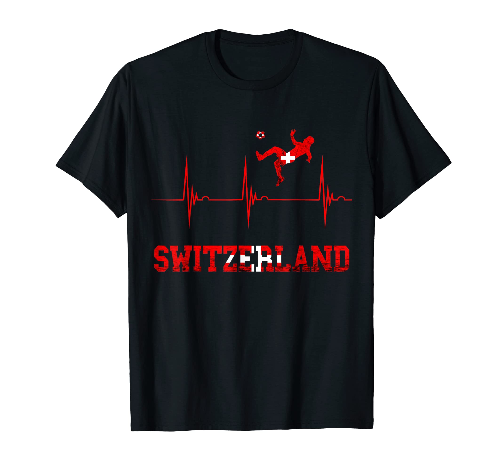 Switzerland Soccer Heartbeat Ekg Pulse T-Shirt - Custom Art Print Unisex