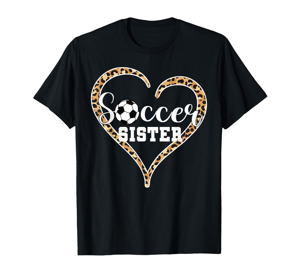 Soccer Sister Leopard Heart Love Soccer T-Shirt - Minimalist Print Unisex