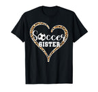 Soccer Sister Leopard Heart Love Soccer T-Shirt - Minimalist Print Unisex