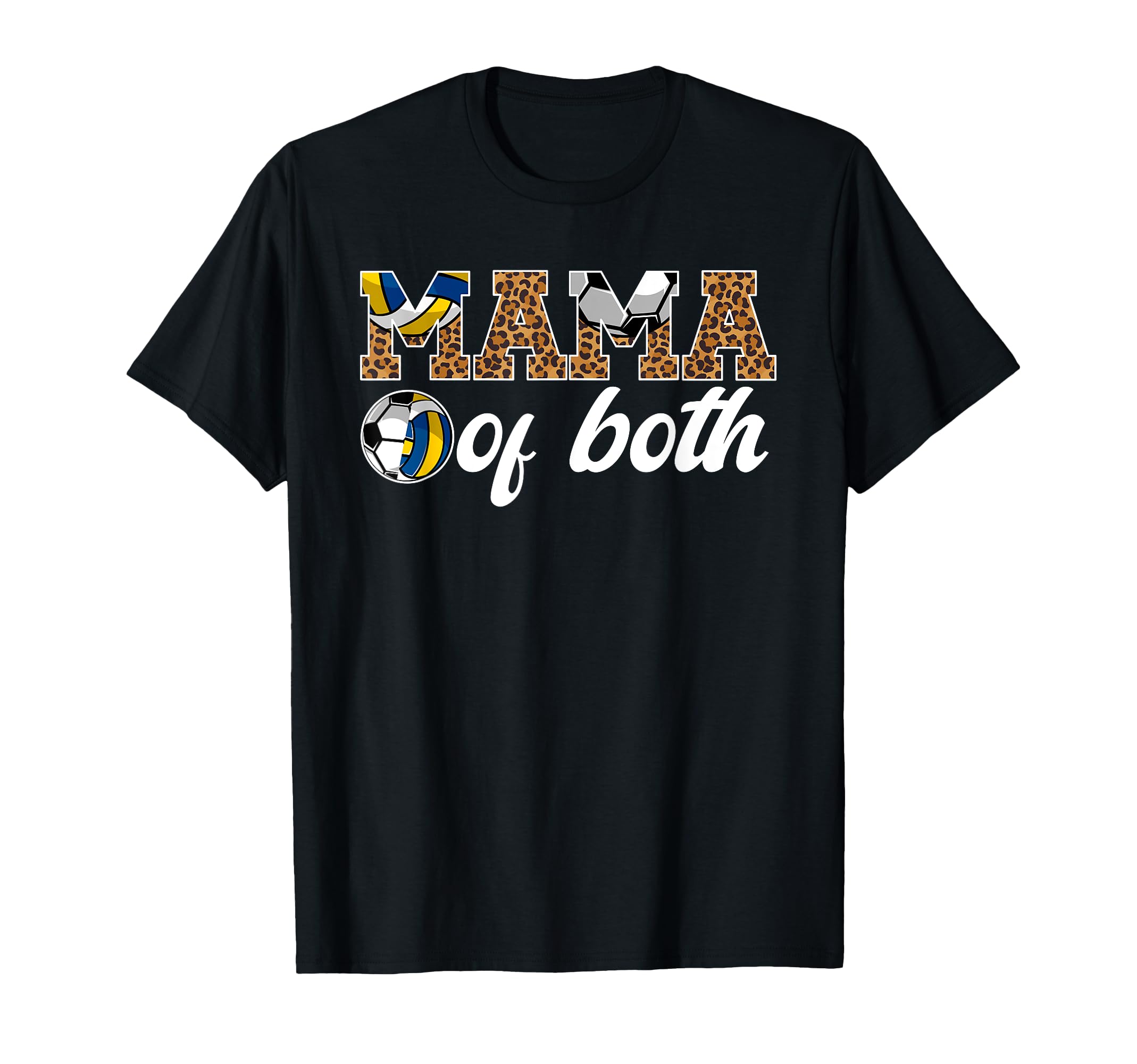 Mama Both Leopard Soccer Volleyball Mom T-Shirt - Graphic Print Men Women