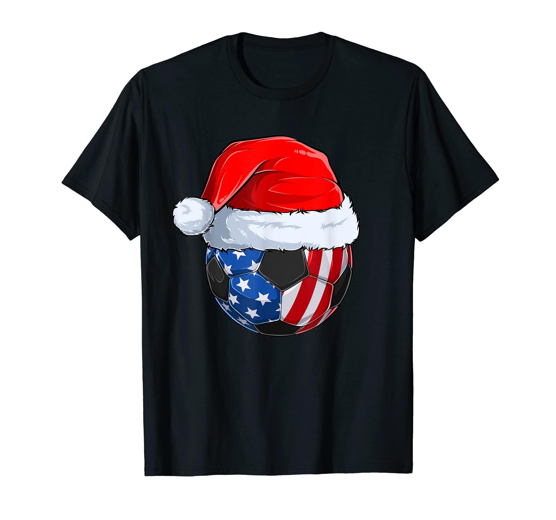 Usa Soccer Ball Flag Santa Claus T-Shirt - Casual Everyday Wear for Adults