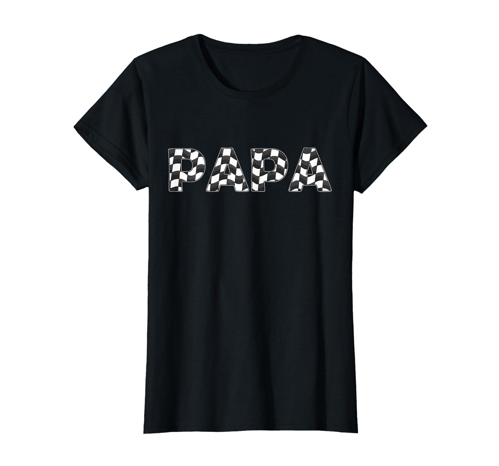 Checkered Race Car Papa White Black T-Shirt - Custom Art Print for Adults