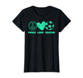 Peace Love Soccer Fan Minty Green T-Shirt - Casual Everyday Wear Men Women