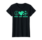 Peace Love Soccer Fan Minty Green T-Shirt - Casual Everyday Wear Men Women
