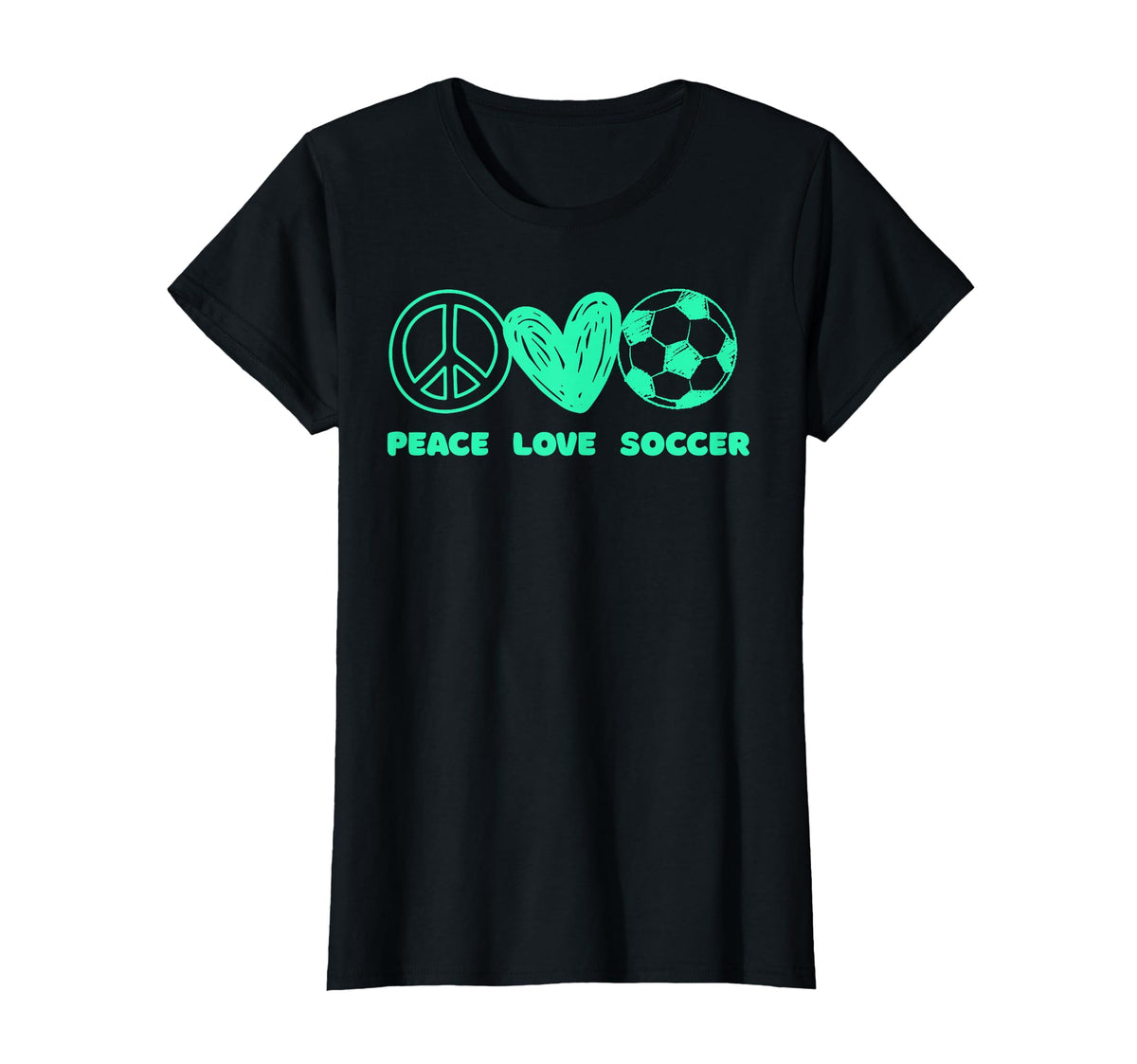 Peace Love Soccer Fan Minty Green T-Shirt - Casual Everyday Wear Men Women