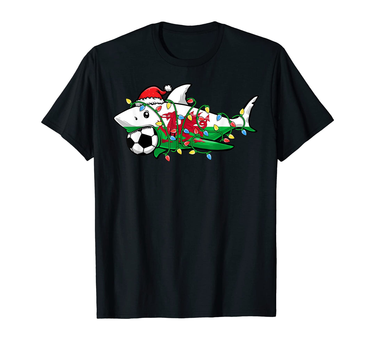 Santa Shark Soccer Football Lights T-Shirt - Custom Art Print Men Women