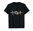 Usa Heart Portugal Heartbeat Flag T-Shirt - Minimalist Print Unisex