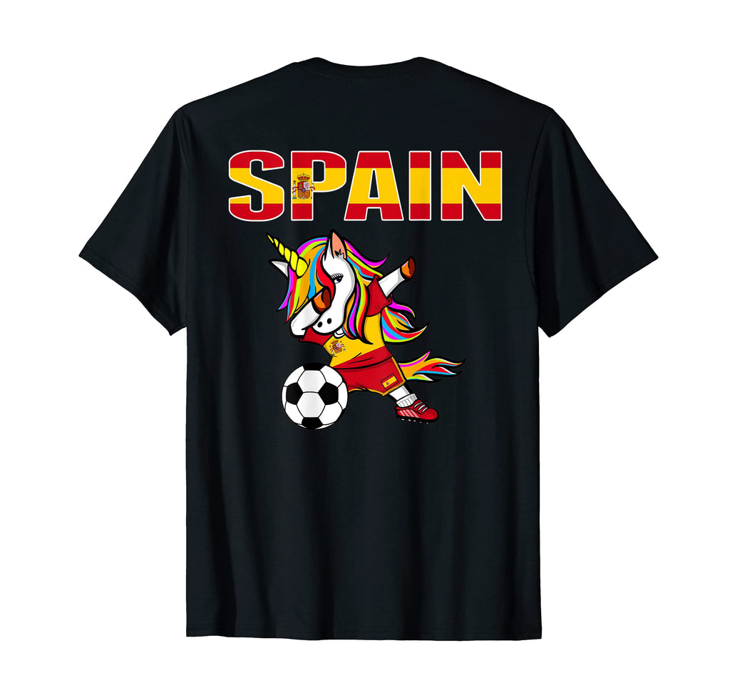 Dabbing Unicorn Spain Soccer Fans Jersey T-Shirt - Graphic Print Unisex