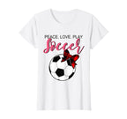 Peace Love Soccer Bow Teen Soccer Mom T-Shirt - Custom Art Print for Adults