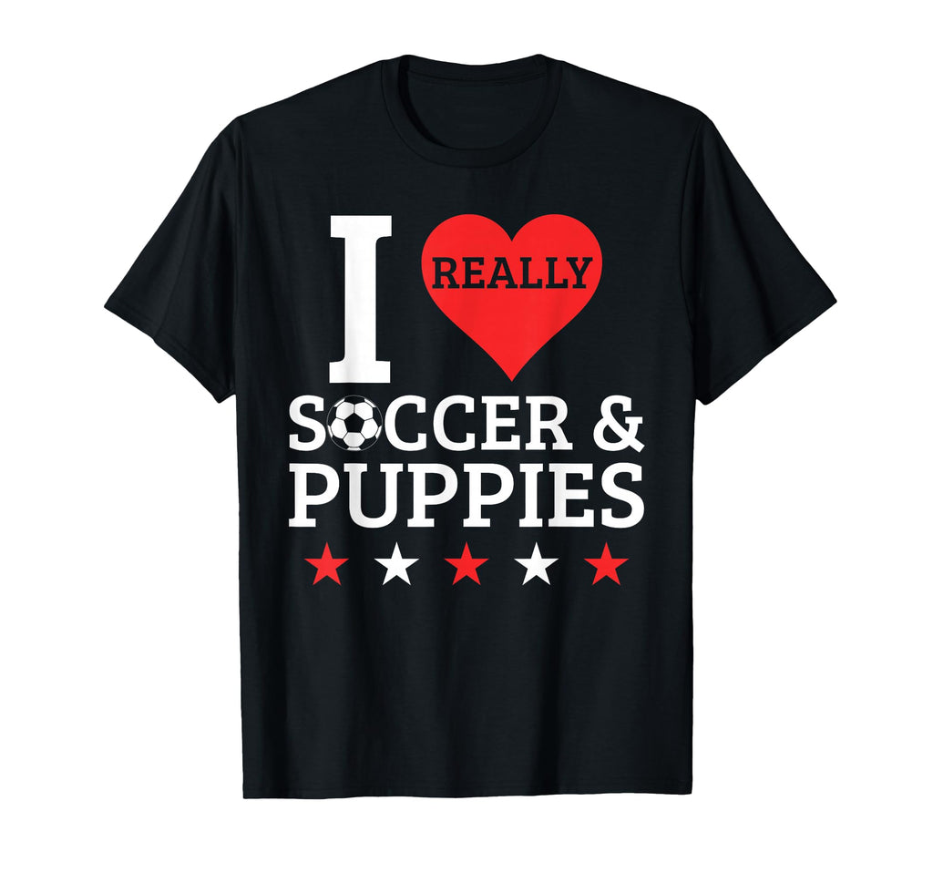 I Love Soccer And Puppies Funny T-Shirt - Novelty Apparel Men Women