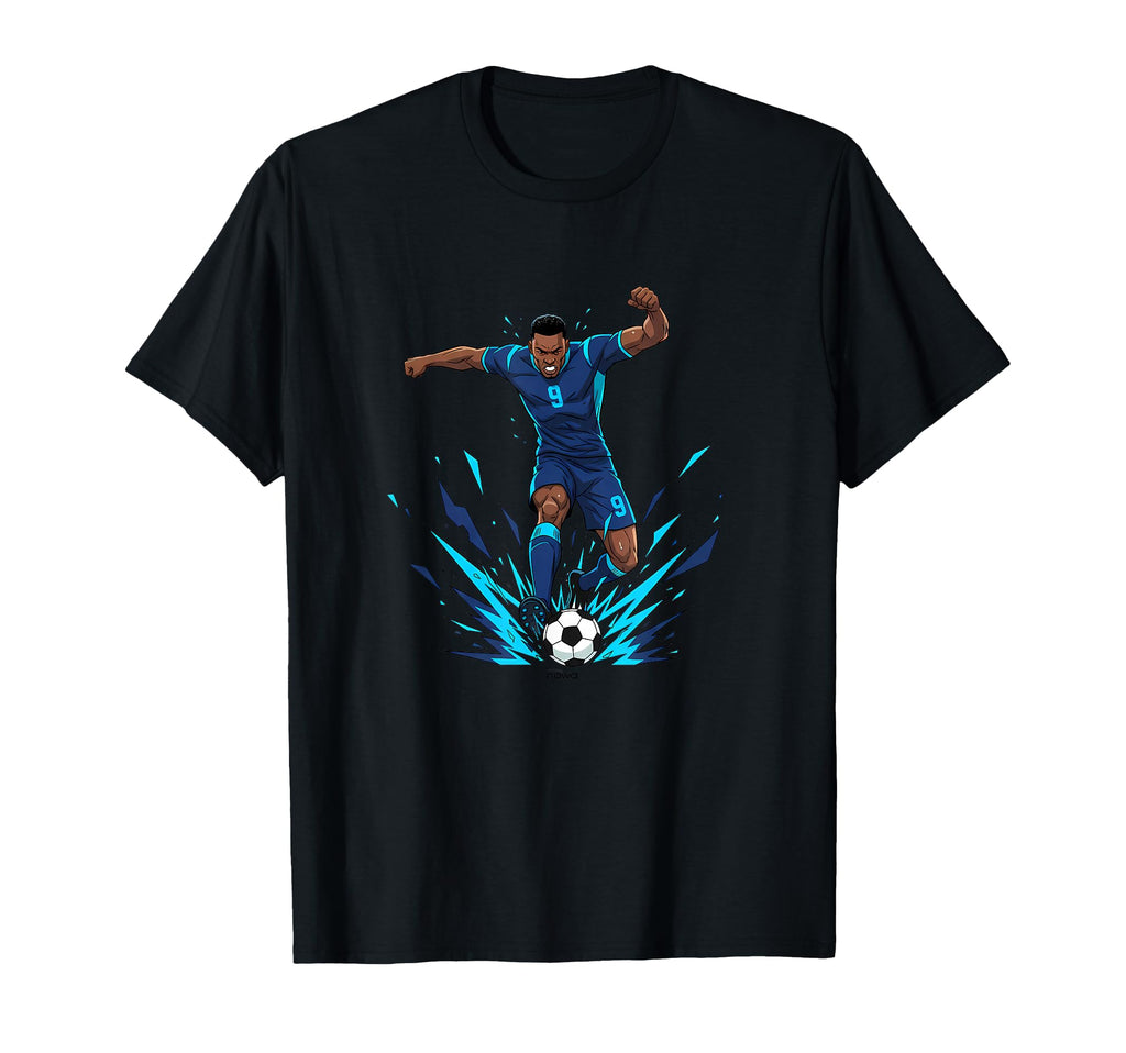 Football Soccer Blue Striker Rain Wet T-Shirt - Custom Art Print Unisex