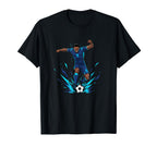Football Soccer Blue Striker Rain Wet T-Shirt - Custom Art Print Unisex