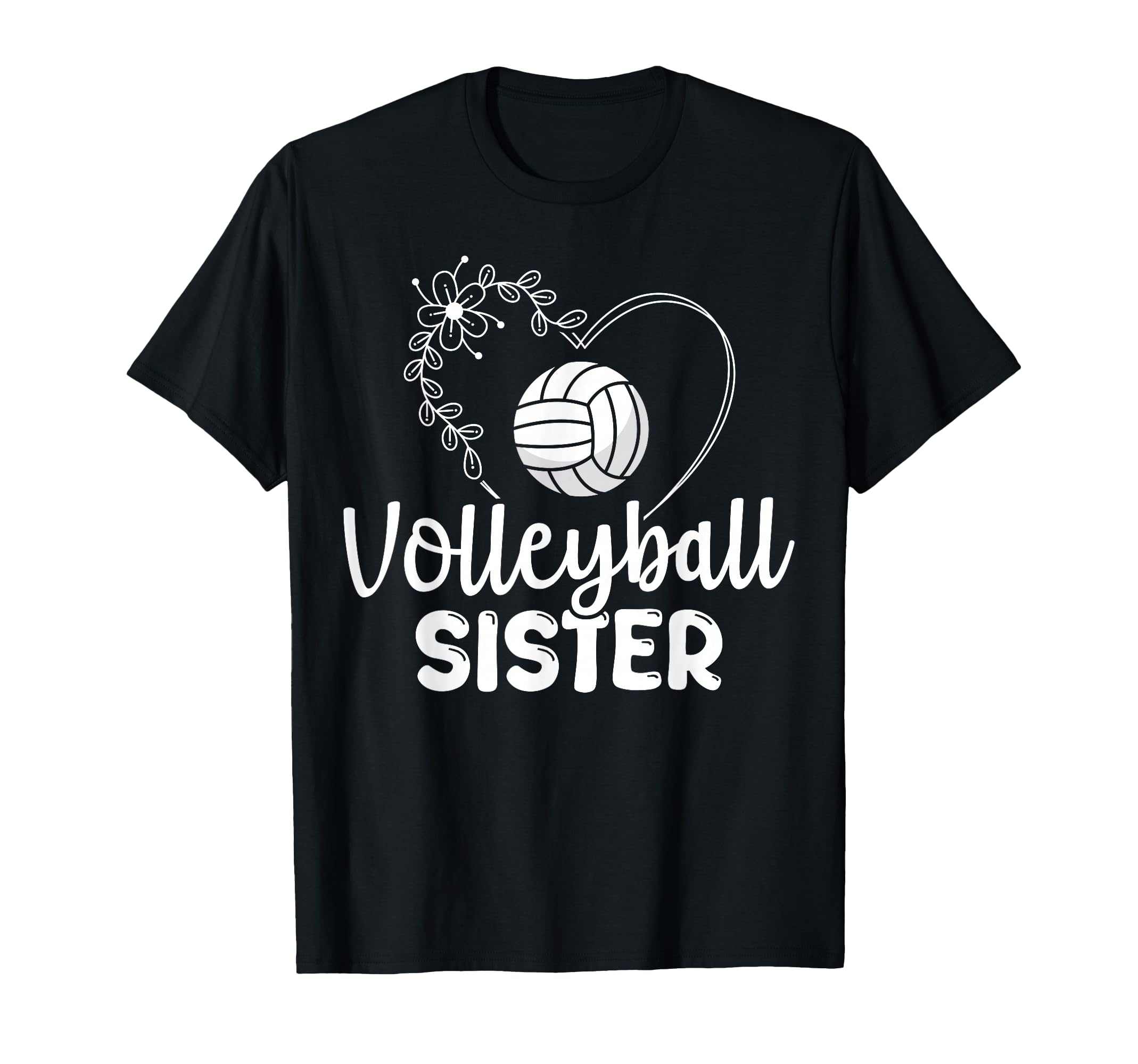 Floral Volleyball Sister Heart T-Shirt - Custom Art Print for Adults