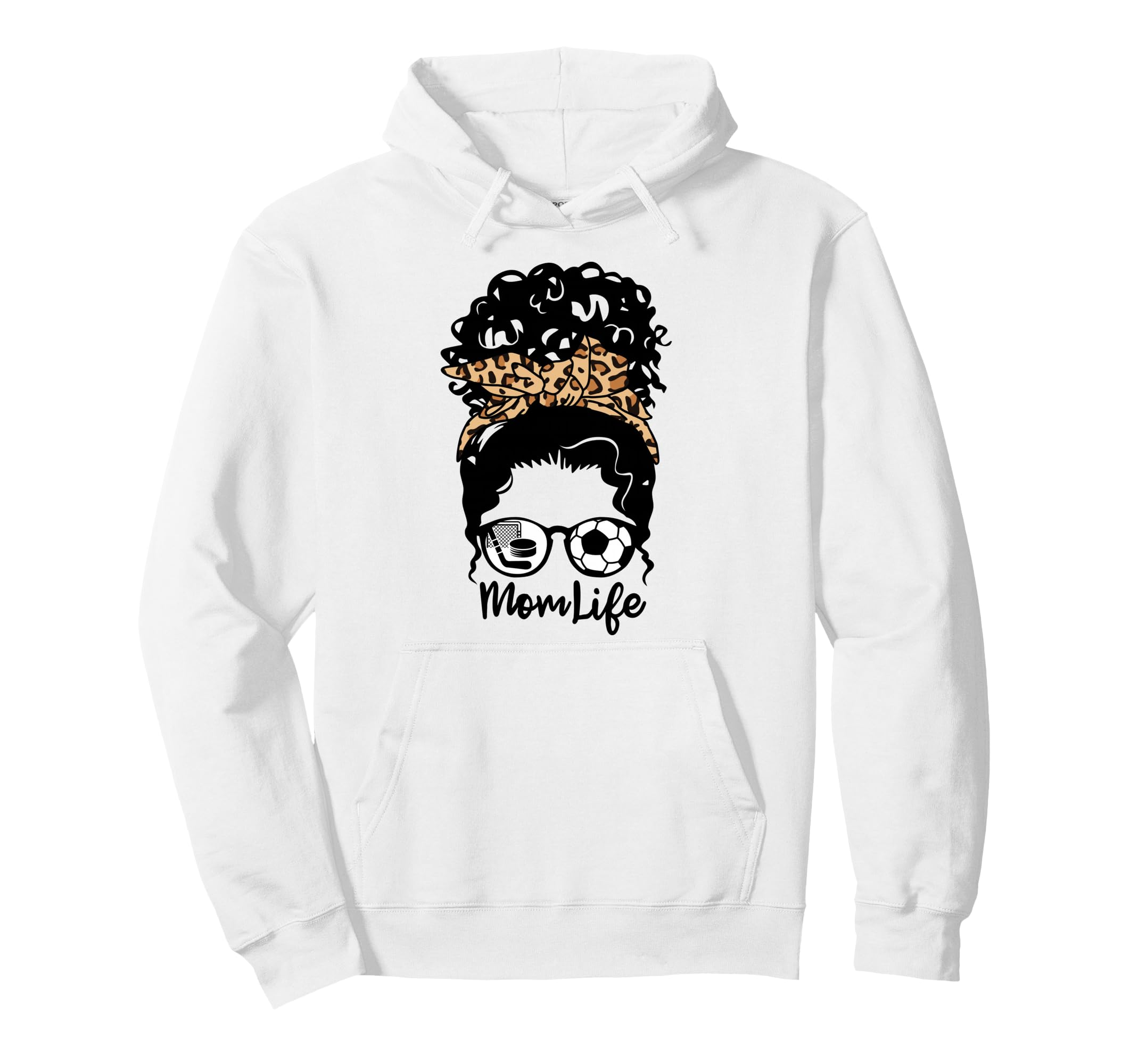 Mom Life Messy Bun Curly Hair Hockey Hoodie - Trendy Graphic for Adults