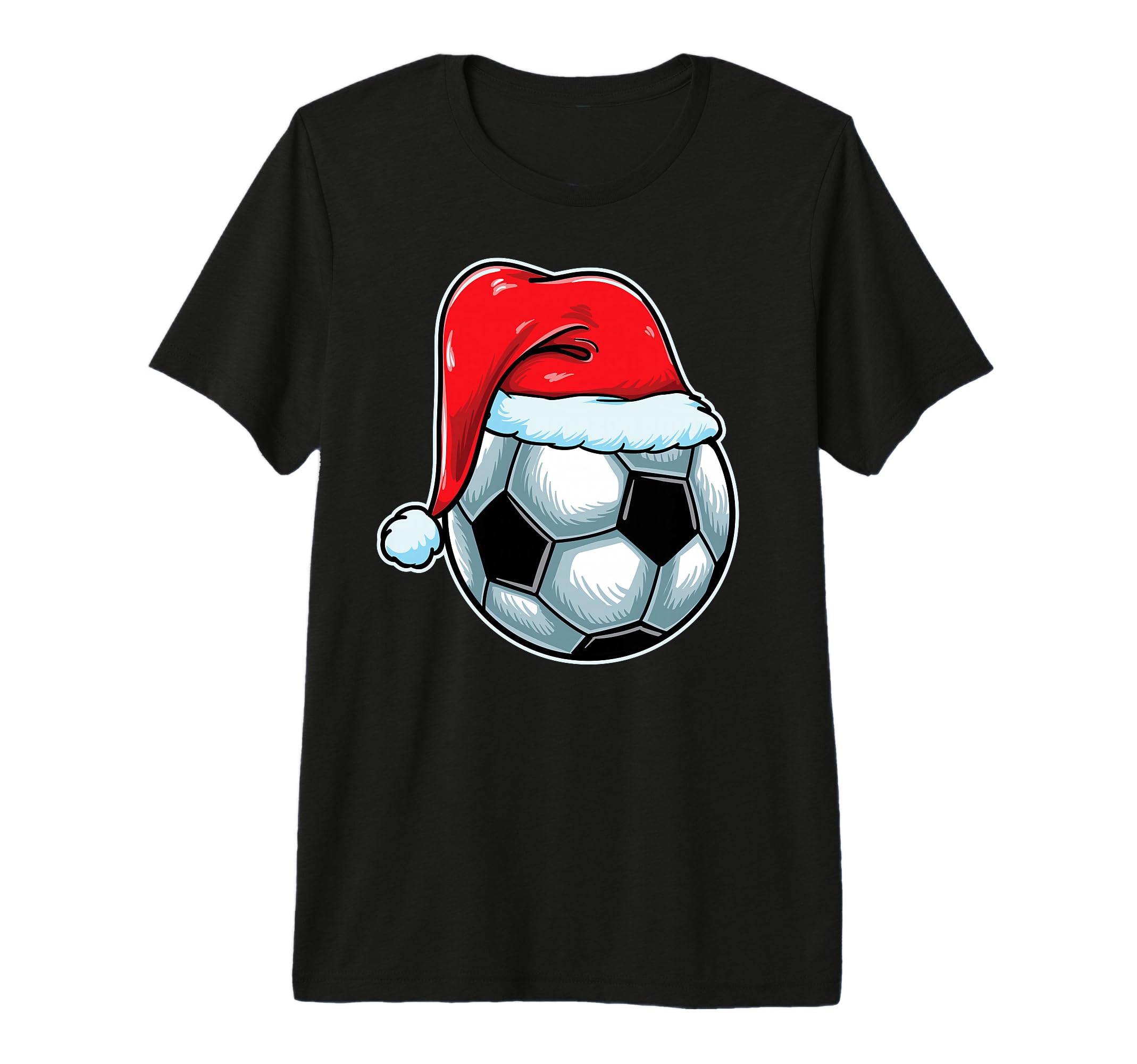 Soccer Ball Santa Hat Lights T-Shirt - Casual Everyday Wear for Adults