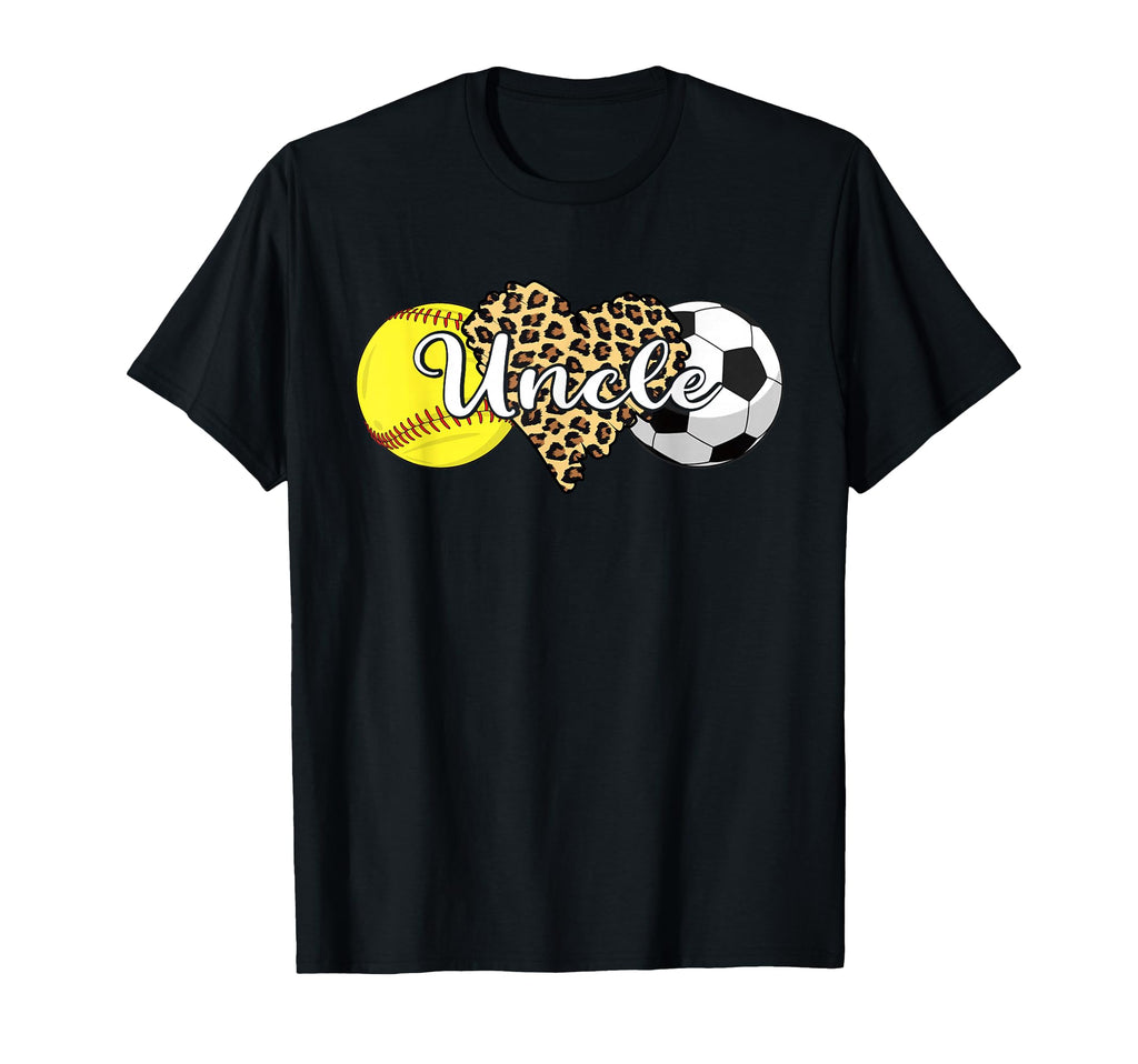 Uncle Softball Soccer Leopard Heart T-Shirt - Novelty Apparel for Adults
