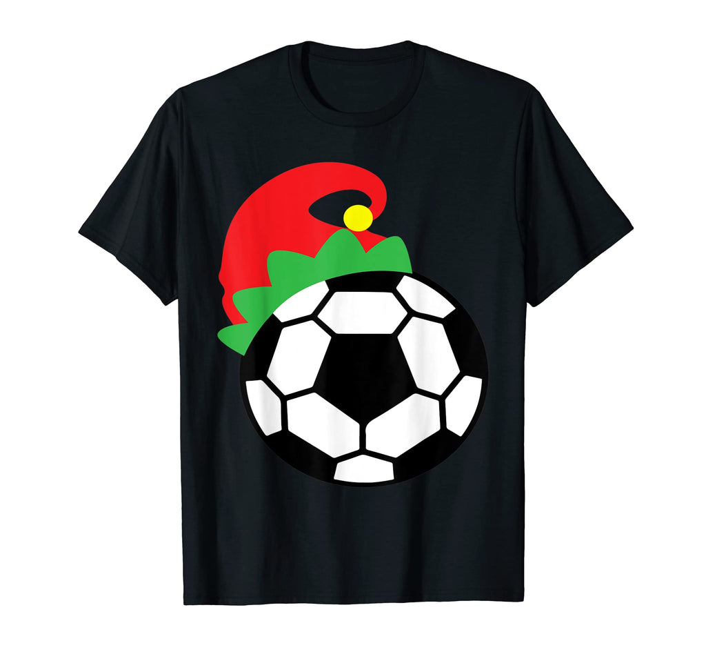 Funny Soccer Ball W Elf Hat Santa Hat T-Shirt - Aesthetic Graphic Men Women