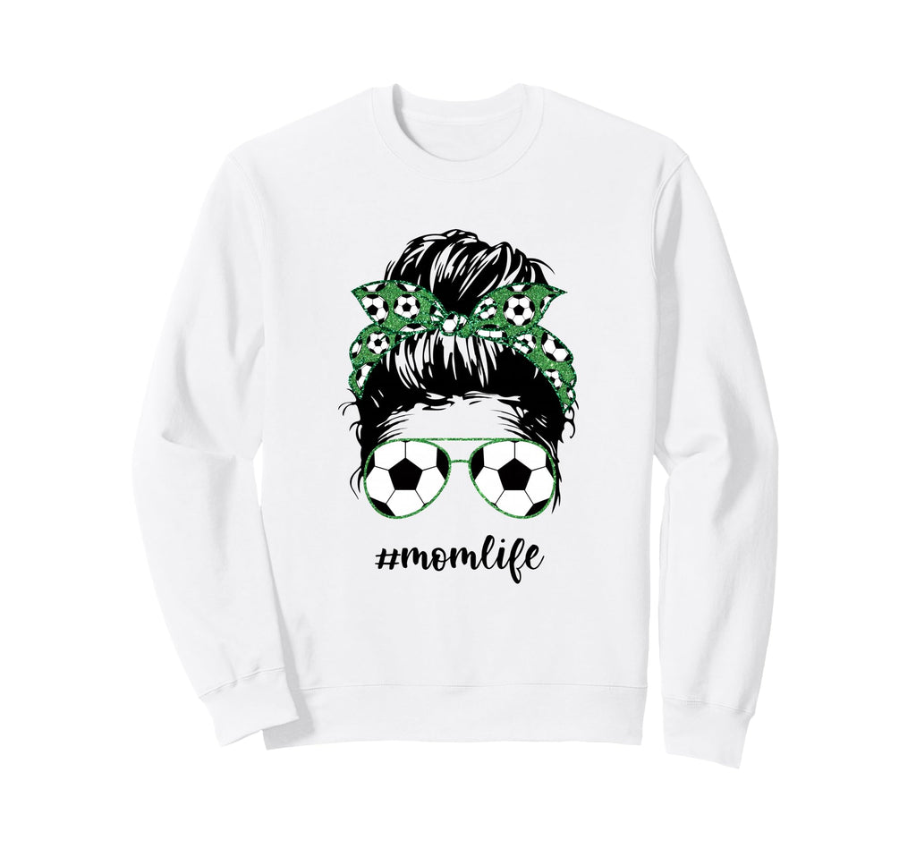 Mom Life Soccer Mom Messy Bun Sweatshirt - Novelty Apparel for Adults