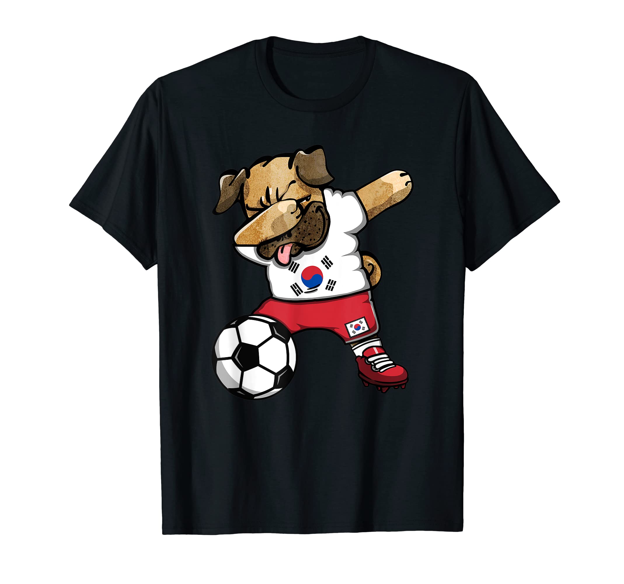 Dabbing Pug South Korea Soccer Fans T-Shirt - Unique Graphic Men Women