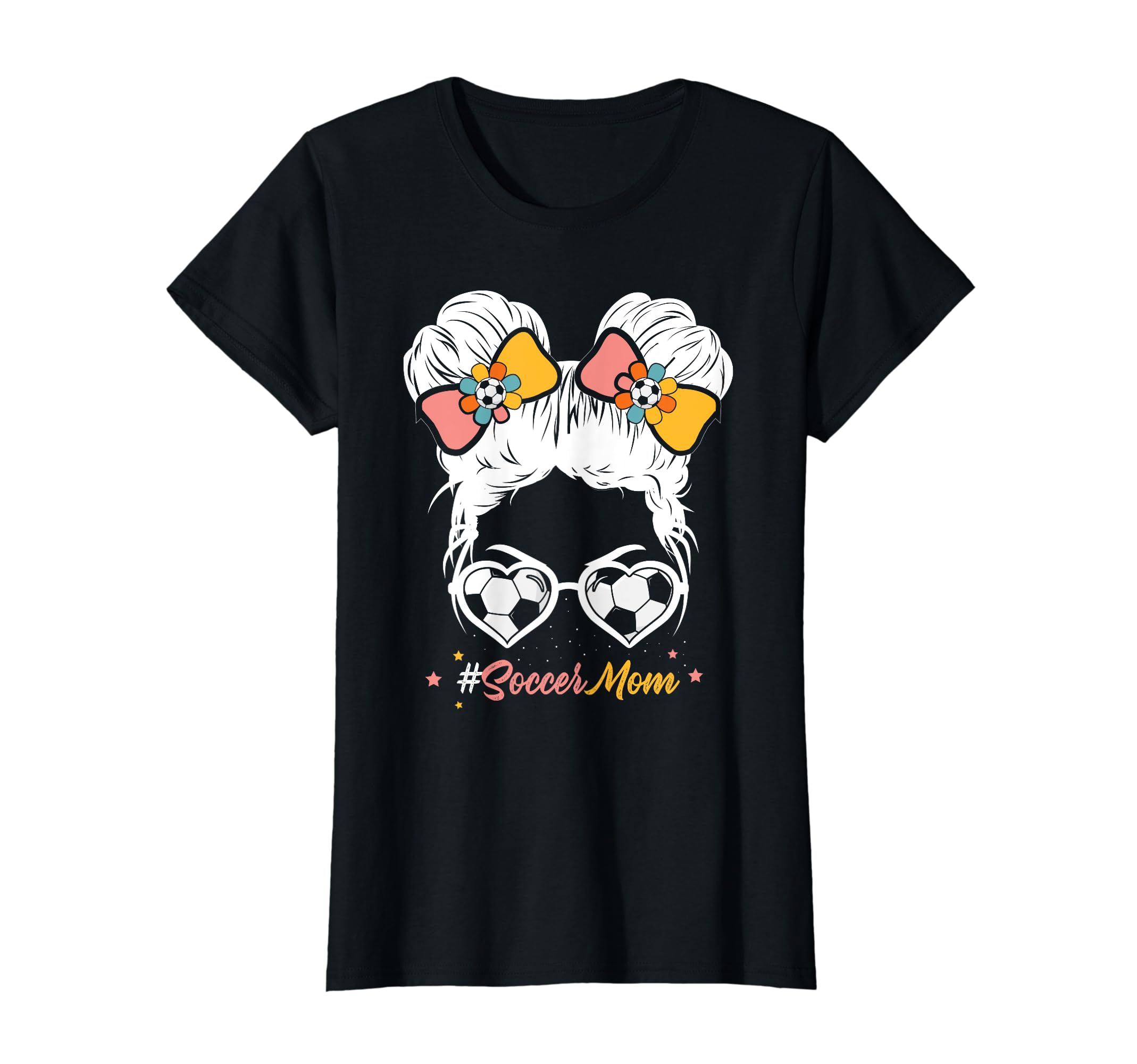 Soccer Mom Messy Bun Hair Soccer Football T-Shirt - Novelty Apparel Unisex