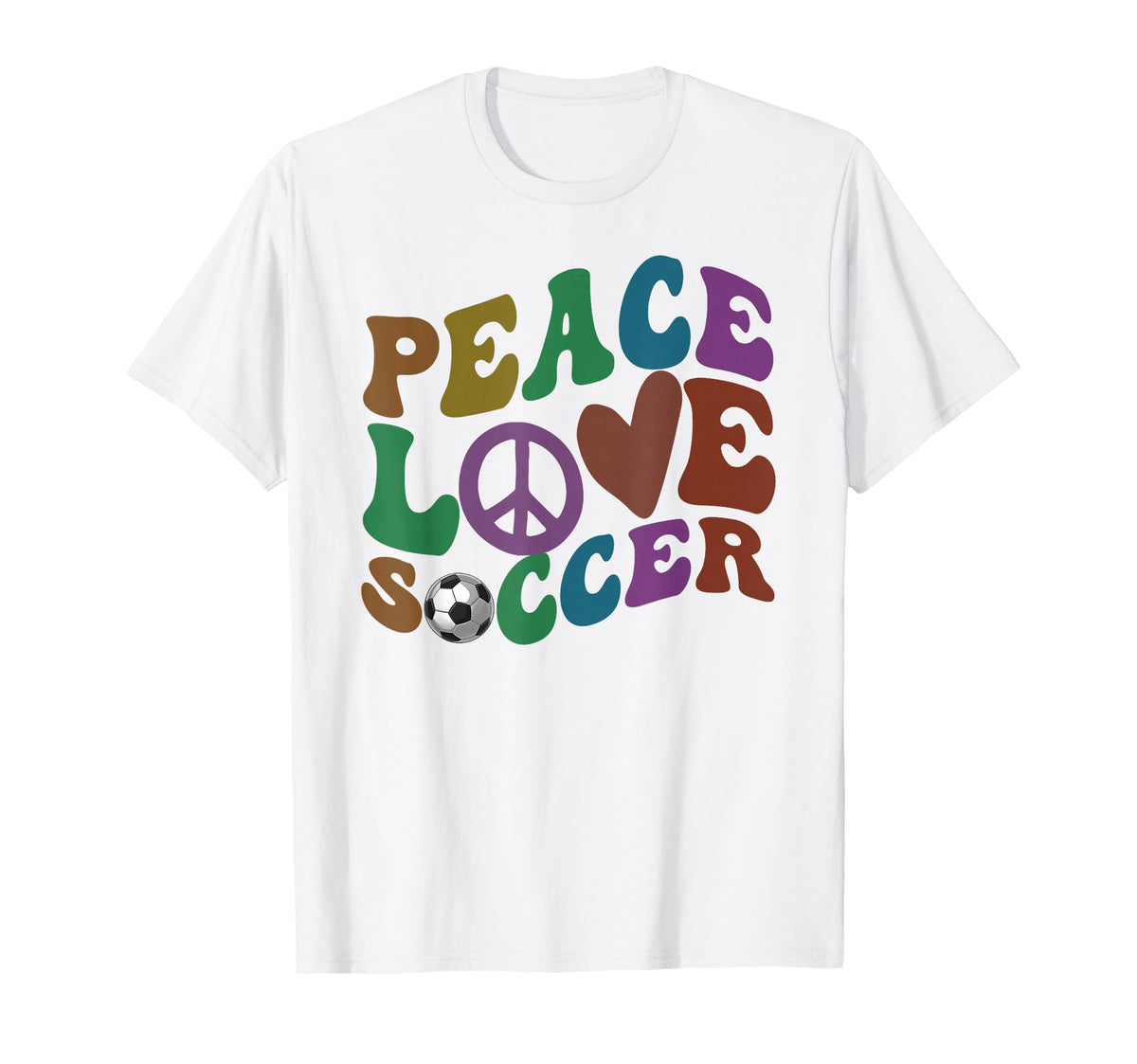 Groovy Peace Love Soccer Kicking Ball T-Shirt - Fun Novelty Design Unisex