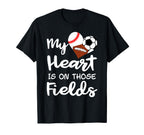 My Heart Is Fields Baseball Soccer T-Shirt - Minimalist Print for Adults
