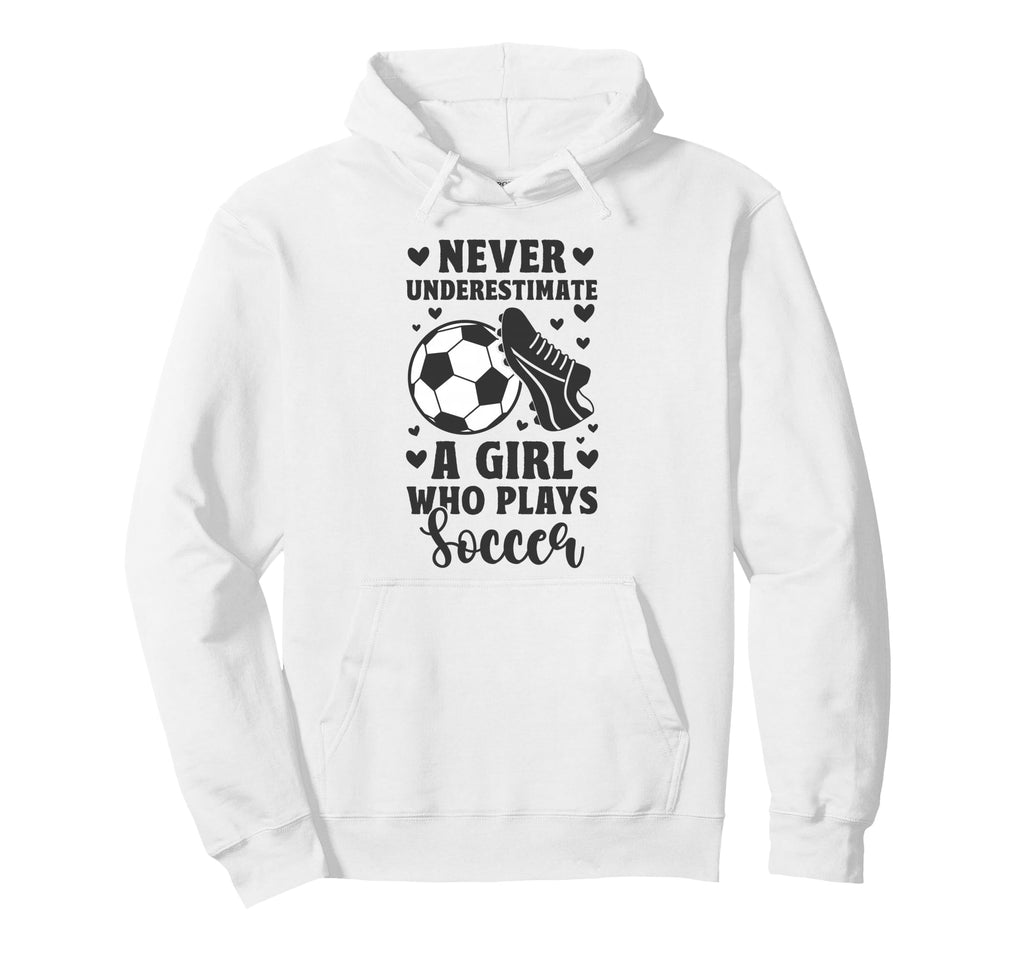 Never Underestimate Who Plays Soccer Hoodie - Minimalist Print for Adults