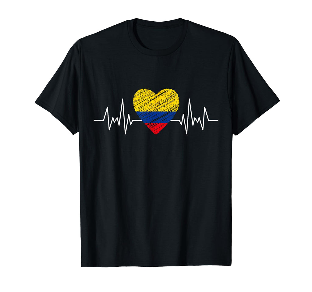 Colombia Flag Heartbeat Pride Grunge T-Shirt - Novelty Apparel Men Women