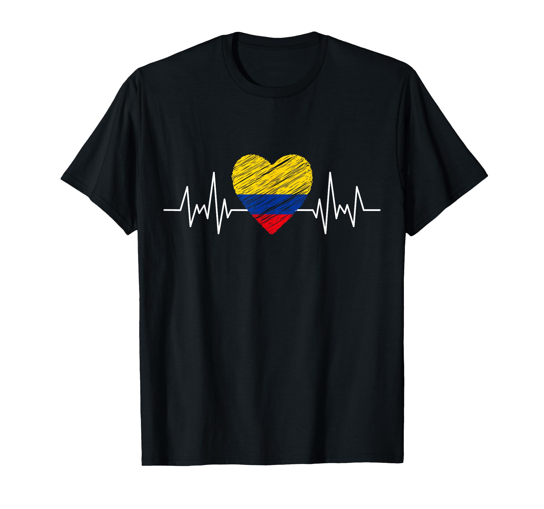 Colombia Flag Heartbeat Pride Grunge T-Shirt - Novelty Apparel Men Women