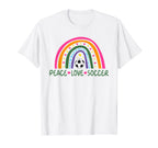 Peace Love Soccer Player Rainbow Teen T-Shirt - Unique Graphic Unisex