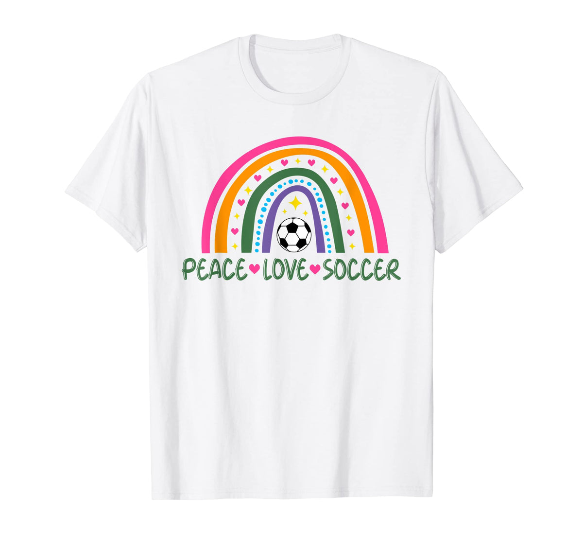 Peace Love Soccer Player Rainbow Teen T-Shirt - Unique Graphic Unisex