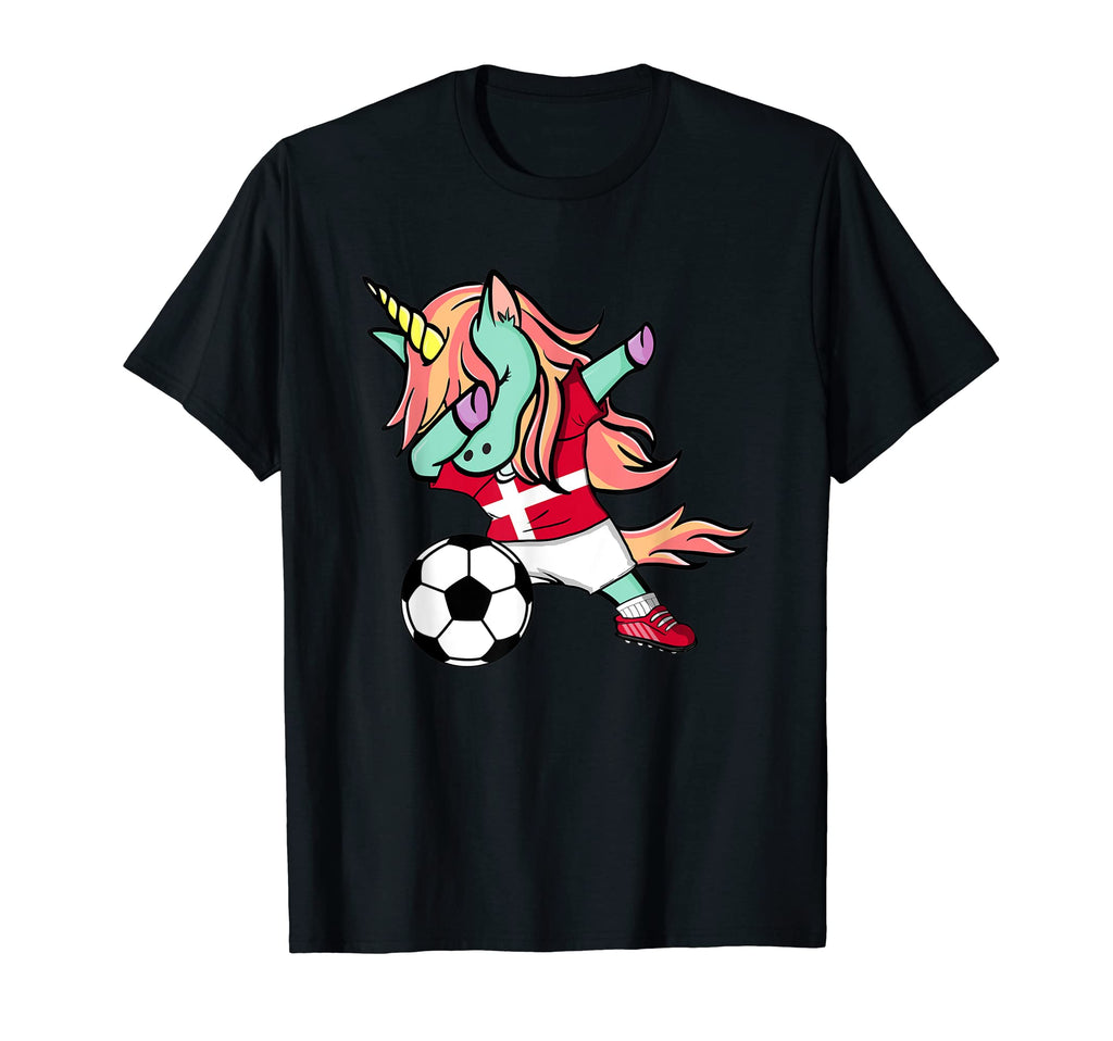 Dabbing Unicorn Denmark Soccer Fans T-Shirt - Fun Novelty Design Unisex
