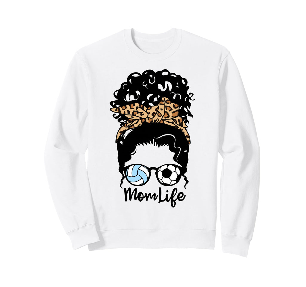 Mom Life Messy Bun Curly Hair Sweatshirt - Unique Graphic Men Women