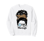 Mom Life Messy Bun Curly Hair Sweatshirt - Unique Graphic Men Women