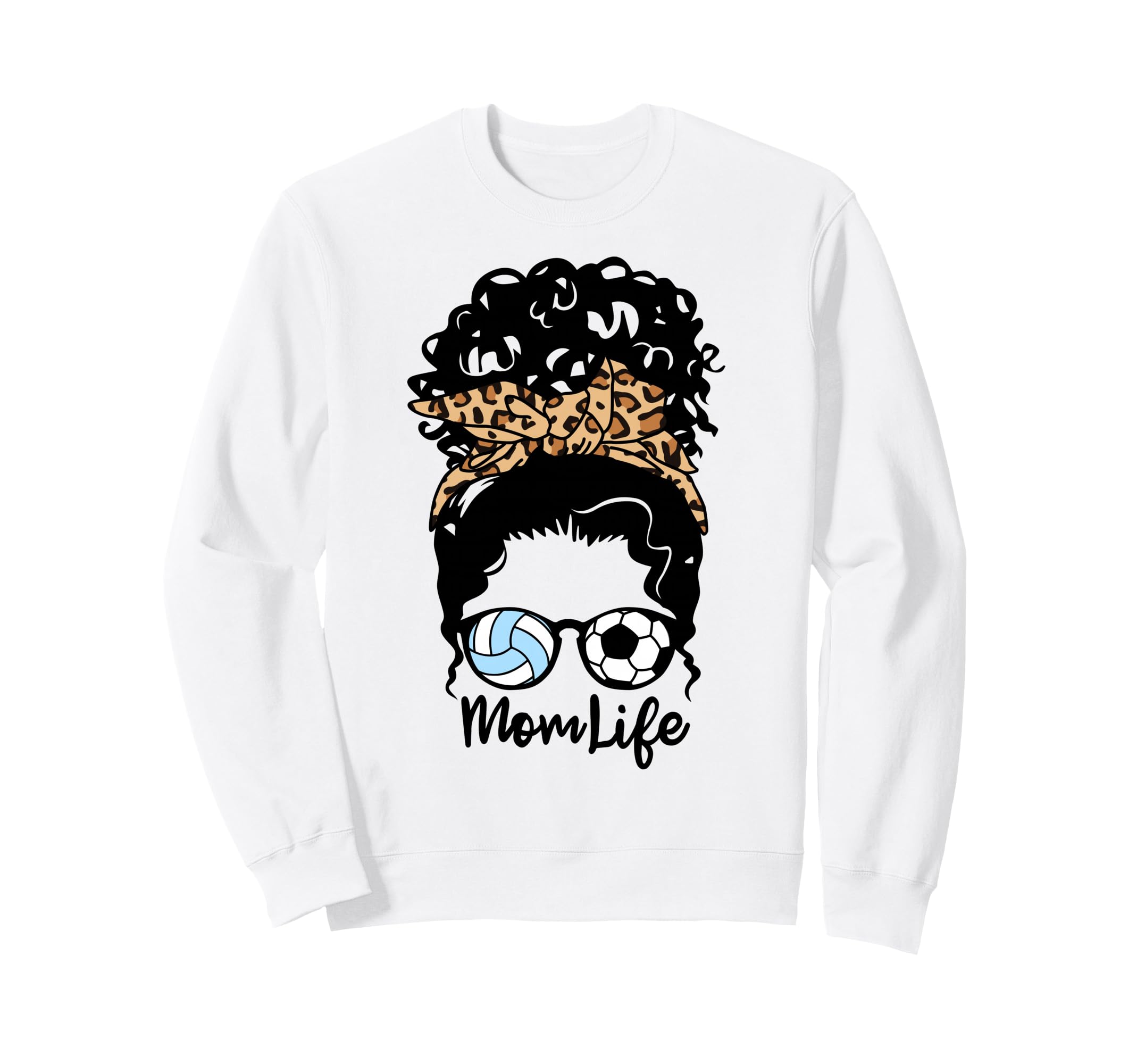 Mom Life Messy Bun Curly Hair Sweatshirt - Unique Graphic Men Women