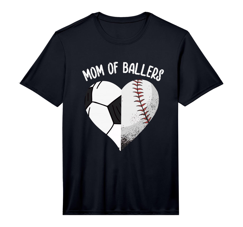 Mom Ballers Soccer Baseball Mama Heart T-Shirt - Unique Graphic Men Women