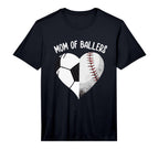 Mom Ballers Soccer Baseball Mama Heart T-Shirt - Unique Graphic Men Women