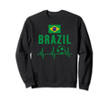 I Love Brazil Flag Soccer Ball Heartbeat Sweatshirt - Graphic Print Unisex