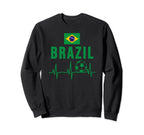 I Love Brazil Flag Soccer Ball Heartbeat Sweatshirt - Graphic Print Unisex