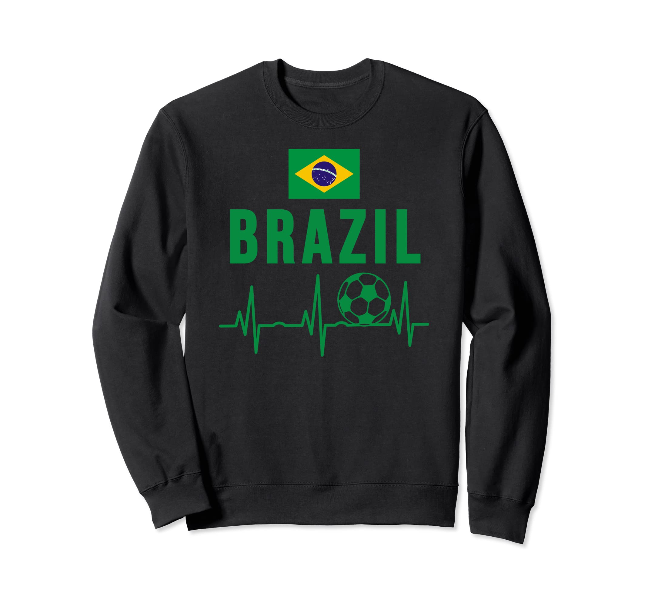 I Love Brazil Flag Soccer Ball Heartbeat Sweatshirt - Graphic Print Unisex
