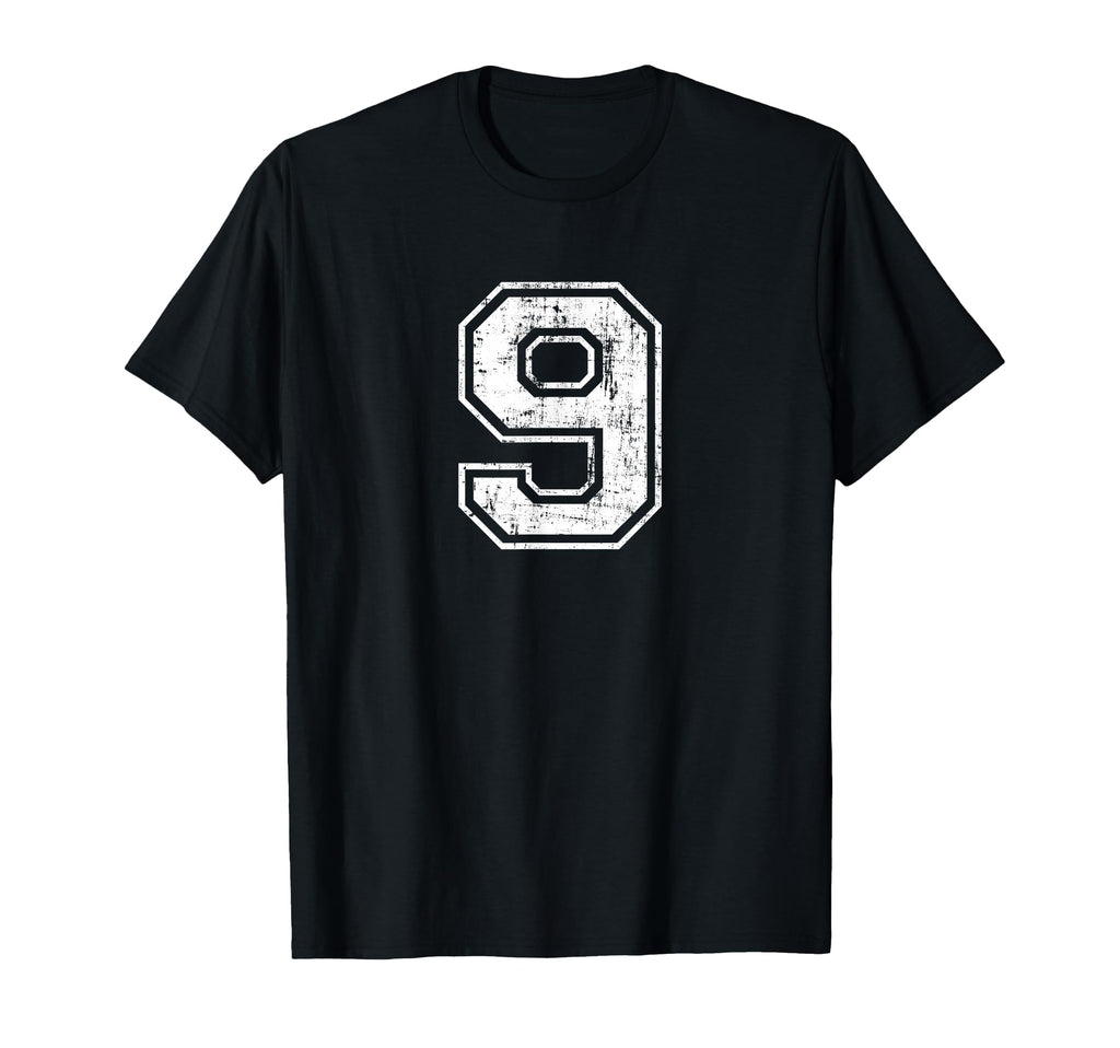 Number 9 Nine Distressed Sports T-Shirt - Unique Graphic for Adults