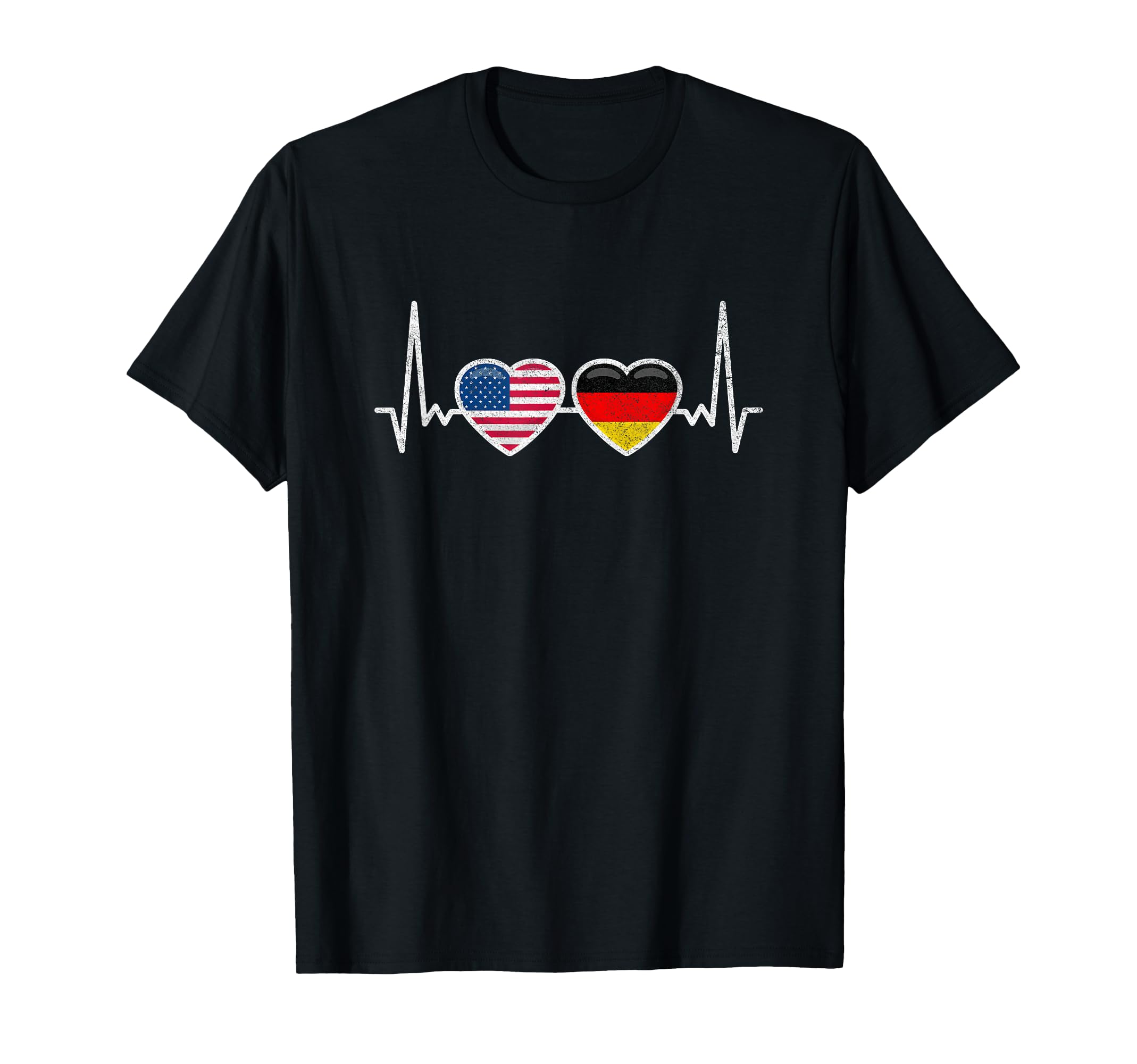 Germany Usa Heartbeat Flag T-Shirt - Casual Everyday Wear Men Women