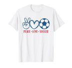 Peace Love Soccer Fan Training T-Shirt - Fun Novelty Design Men Women