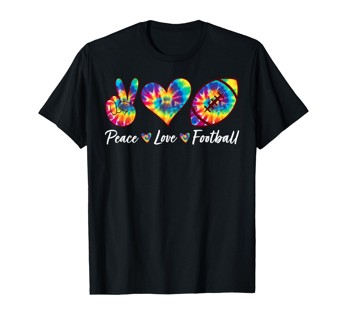Tie Dye Peace Love Football Sports Team T-Shirt - Graphic Print Unisex
