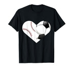 Soccer Baseball Heart Sports T-Shirt - Fun Novelty Design Men Women