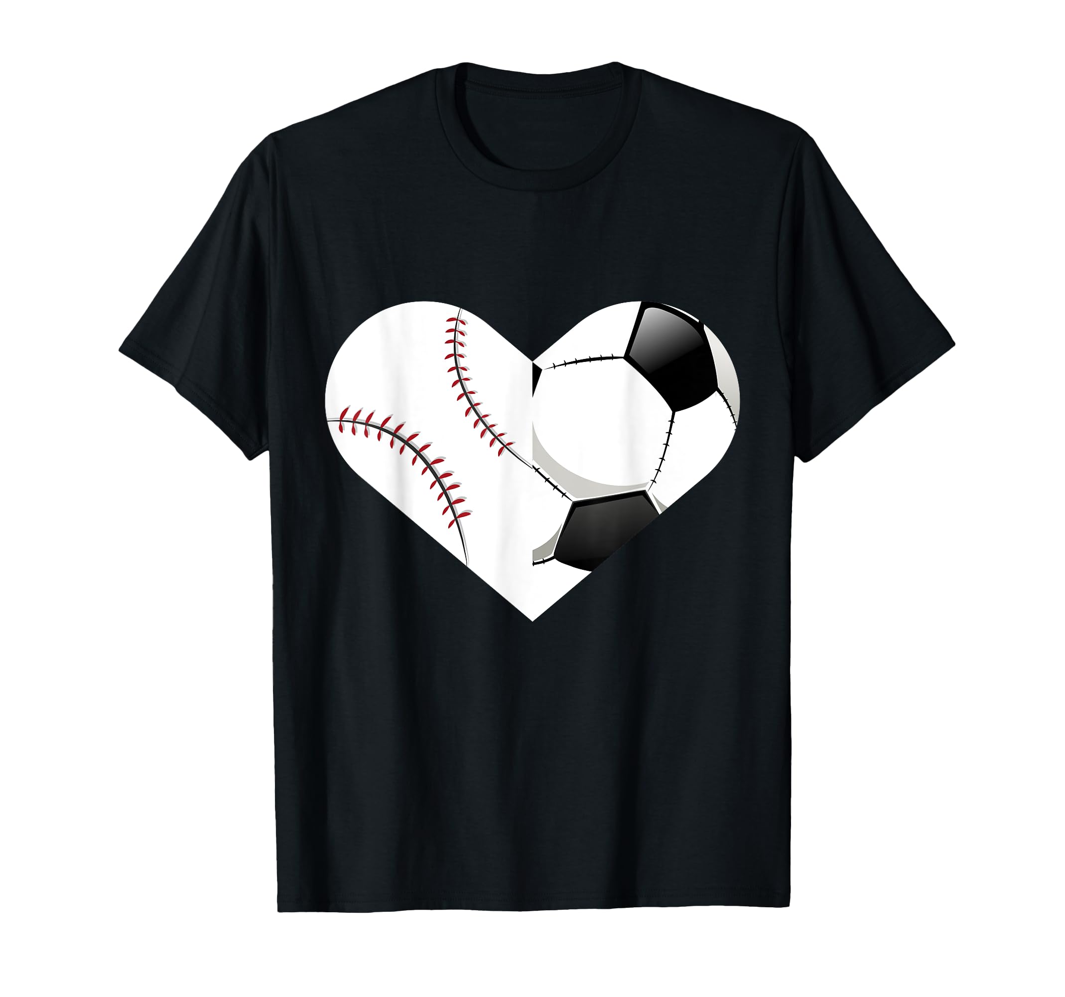 Soccer Baseball Heart Sports T-Shirt - Fun Novelty Design Men Women